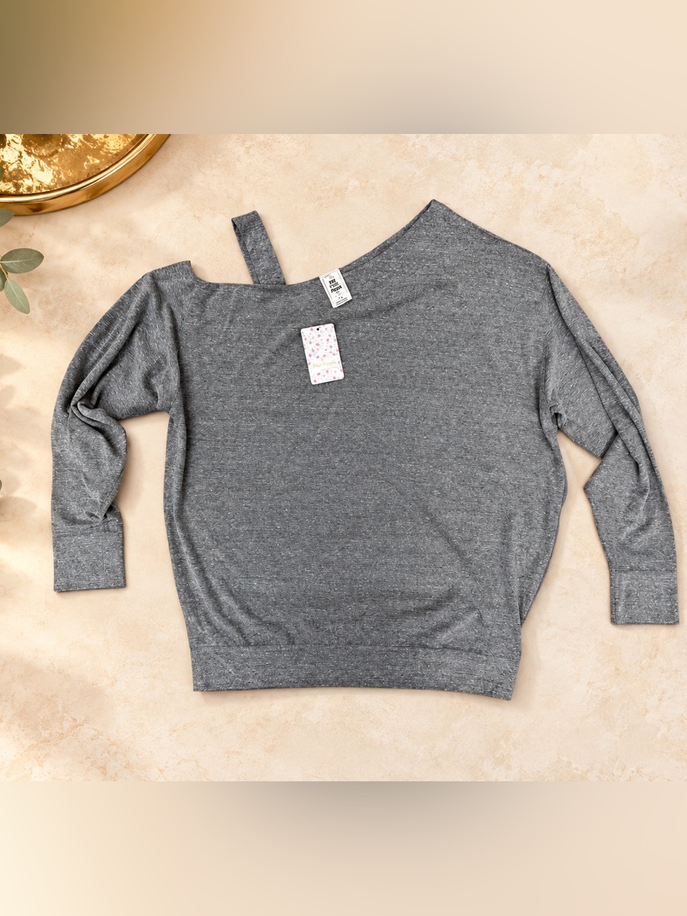 Free People Flaunt It Heather Gray One Shoulder Long Sleeve Top Size M NWT